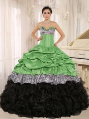 Green and Black Sweetheart Ruffles Pretty Quinceanera Dresses With Floor-length