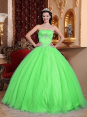 Green Ball Gown Sweetheart 15th Birthday Dresses Tulle and Taffeta Beading