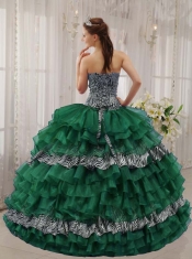 Green Ball Gown Sweetheart Floor-length Zebra and Organza Quinceanera Dress  with Beading