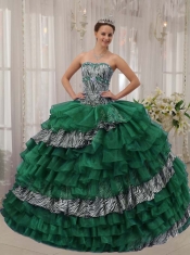 Green Ball Gown Sweetheart Floor-length Zebra and Organza Quinceanera Dress with Beading