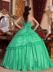 Green Ruching and Ruffled Layers Sweetheart Taffeta Appliques Ball Gown Dress