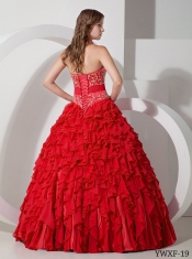 Halter Top Bowknot Embroidery Ball Gown Red Chiffon Spring Quinceanera Dresses 2014