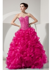 Hot Pink A-line Sweetheart Floor-length Organza Beading Quinceanera Dresses
