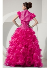 Hot Pink A-line Sweetheart Floor-length Organza Beading Quinceanera Dresses