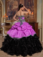 Hot Pink and Black Ball Gown Sweetheart Floor-length Pick-ups Taffeta and Organza Pretty Quinceanera Dresses