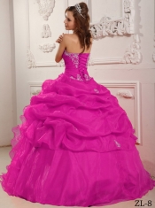 Hot Pink Ball Gown Beading and Ruffle Organza Best Quinceanera Dresses