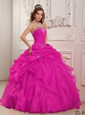 Hot Pink Ball Gown Beading and Ruffle Organza Best Quinceanera Dresses