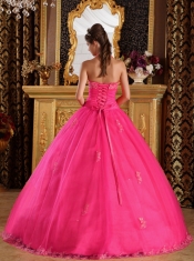 Hot Pink Ball Gown Halter 15th Birthday Dresses Appliques Tulle