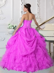 Hot Pink Ball Gown Strapless Floor-length Quinceanera Dress with Organza Beading