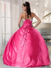 Hot Pink Ball Gown Strapless Quinceanera Dress with  Taffeta Lace
