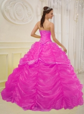 Hot Pink Ball Gown Sweetheart 15th Birthday Dresses Organza Beading