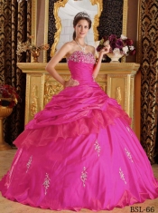 Hot Pink Ball Gown Sweetheart 15th Birthday Dresses Taffeta Beading