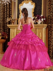 Hot Pink Ball Gown Sweetheart 15th Birthday Dresses Taffeta Beading