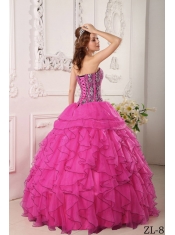 Hot Pink Ball Gown Sweetheart Floor-length Organza Beading Beautiful Quinceanera Dress