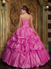 Hot Pink Ball Gown Sweetheart Floor-length Taffeta and Tulle Lace Quinceanera Dress  with Appliques