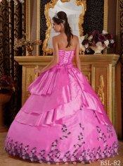Hot Pink Ball Gown Sweetheart Floor-length Taffeta Quinceanera Dress with Appliques