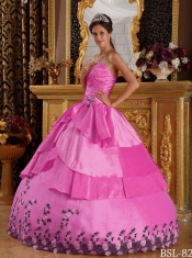 Hot Pink Ball Gown Sweetheart Floor-length Taffeta Quinceanera Dress with Appliques