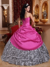Hot Pink Ball Gown Sweetheart Pretty Quinceanera Dresses Taffeta and Zebra Beading