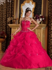Hot Pink Discount Ball Gown Strapless With Pick-ups Tulle Quinceanera Dress