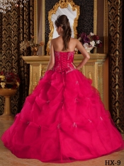 Hot Pink Discount Ball Gown Strapless With Pick-ups Tulle Quinceanera Dress