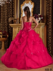 Hot Pink Discount Ball Gown Strapless With Pick-ups Tulle Quinceanera Dress