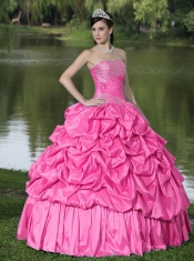 Hot Pink For Clearance 15th Birthday Dresses With Strapless Beaded Decorate Taffeta