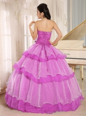 Hot Pink Sweetheart Beaded Decorate and Ruched Bodice Ruffled Layeres Quinceanera Dress In 2013