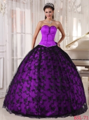Impressive Purple and Black Ball Gown Sweetheart Floor-length Discount Quinceanera Dresses