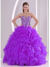 Latest Purple Sleeveless Beading Beautiful Quinceanera Dress Of Sweet-16