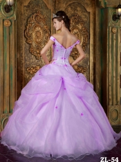 Lavender Ball Gown Off The Shoulder 15th Birthday Dresses  Organza Appliques