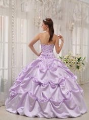 Lavender Ball Gown Strapless 15th Birthday Dresses Taffeta Appliques