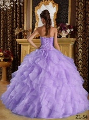 Lavender Ball Gown Strapless Floor-length Satin and Organza Embroidery Quinceanera Dress with Beading