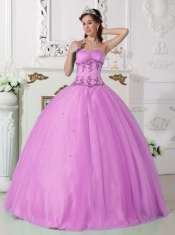 Lavender Ball Gown Sweetheart 15th Birthday Dresses Tulle and Taffeta Beading