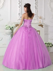 Lavender Ball Gown Sweetheart 15th Birthday Dresses Tulle and Taffeta Beading
