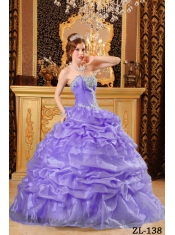Lavender Ball Gown Sweetheart 15th Birthday Dresses with  Organza Appliques