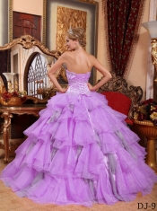 Lavender Ball Gown Sweetheart Floor-length Organza Quinceanera Dress with Beading