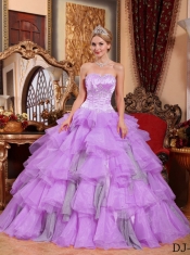 Lavender Ball Gown Sweetheart Floor-length Organza Quinceanera Dress with Beading