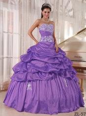 Lavender Ball Gown Sweetheart Floor-length Taffeta Appliques and Ruch Beautiful Quinceanera Dress