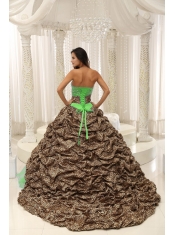 Leopard and Organza Beading Pretty Quinceanera Dress with Decorate Sweetheart Neckline