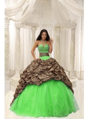 Leopard and Organza Beading Pretty Quinceanera Dress with Decorate Sweetheart Neckline