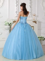 Light Blue Ball Gown Sweetheart With Tulle and Taffeta Beading For Sweet 16 Dresses