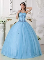 Light Blue Ball Gown Sweetheart With Tulle and Taffeta Beading For Sweet 16 Dresses