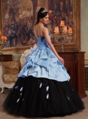 Lilac and Black Ball Gown Sweetheart Pretty Quinceanera Dresses with  Hand Flowers Tulle and Taffeta