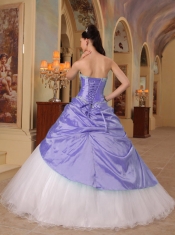 Lilac and White A-Line  Sweetheart Pretty Quinceanera Dresses  with  Beading Tulle and Taffeta