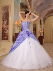 Lilac and White A-Line Sweetheart Pretty Quinceanera Dresses with Beading Tulle and Taffeta