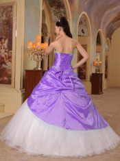 Lilac and White A-Line Sweetheart Quinceanera Dress  with  Beading Tulle and Taffeta