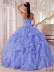 Lilac Ball Gown Strapless Pretty Quinceanera Dresses with Organza Beading