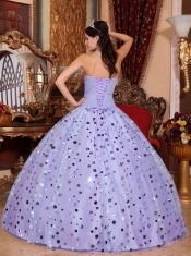 Lilac Ball Gown Sweetheart 15th Birthday Dresses with  Tulle Sequins
