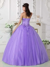 Lilac Ball Gown Sweetheart Pretty Quinceanera Dresses with  Tulle and Taffeta Beading