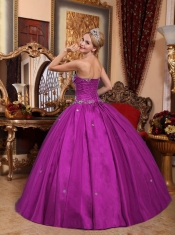 Lovely Fuchsia Ball Gown  Floor-length Taffeta and Tulle Appliques Cheap Quinceanera Dresses